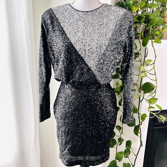 Express Black & Gray Metallic Shimmery Party Dress Bodycon Glamorous Size Small - Picture 1 of 10